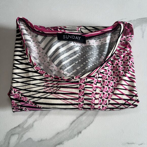 Sunday Artsy Geometric Asymmetrical Striped Top Long Sleeve Shirt Size Large ? - Picture 13 of 13